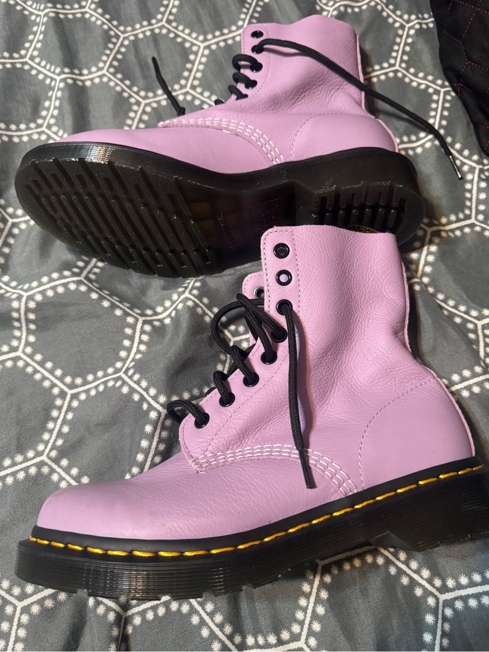 Dr. Martens Lilac Leather Lace-Up Ankle Boots with Black Soles